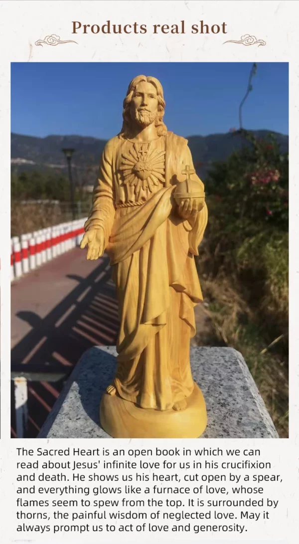 Statue de Jésus, prière du Sacré-Cœur, sculpture sur bois de buis, image de saint catholique religieux, décoration d'autel chrétien, sculpture – Image 12