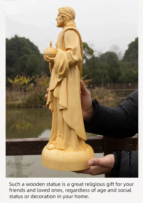 Statue de Jésus, prière du Sacré-Cœur, sculpture sur bois de buis, image de saint catholique religieux, décoration d'autel chrétien, sculpture – Image 13
