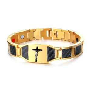 Bracelets magnétiques croisés pour Homme, en Fiber de carbone noire, de luxe, en acier inoxydable, 12mm, aimant d'énergie de santé, avantages, bijoux étanches