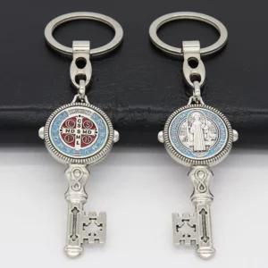 Porte-clés religieux San Benito fait à la main pour hommes et femmes, goutte d'huile, accessoires en forme de clé Saint benoît