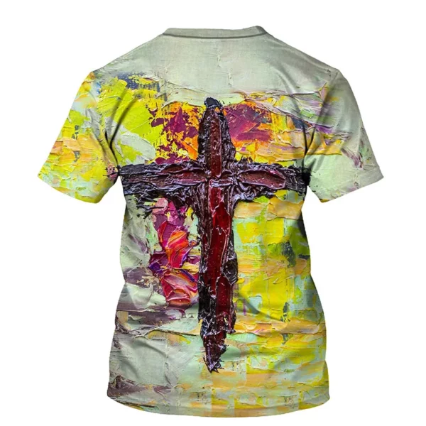 Croix jésus Style chrétien impression 3D mode décontracté hommes et femmes quotidien ample confortable grande taille col rond manches courtes T-shirt – Image 29