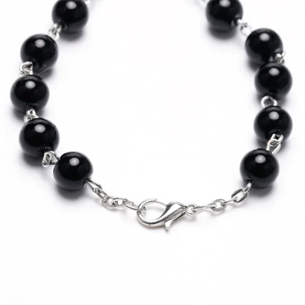 QIGO – chapelet de perles en verre noir, croix, Bracelet de perles, cadeaux, bijoux religieux – Image 4
