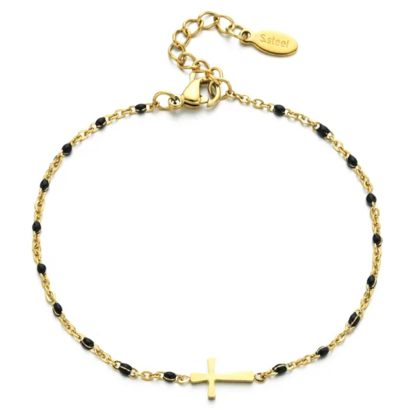 ZMZY – Bracelets Boho en acier inoxydable pour filles, chaîne fine, couleur or, rose pêche, breloque croisée, beau cadeau – Image 19