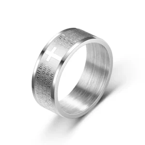 Bague de prière du seigneur en titane et acier inoxydable, 8mm, lettre anglaise, croix de la Bible pour hommes et femmes, bijoux chrétiens de jésus