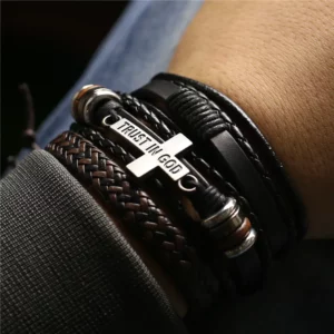 3 pièces/ensemble Bracelets en cuir hommes Bracelets pour femmes perles de bois plume déco en dieu croix charme Homme cadeau bijoux livraison gratuite
