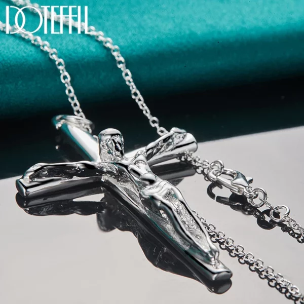 DOTEFFIL 925 argent Sterling jésus croix pendentif collier 16/18/20/22/24/26/30 pouces chaîne pour femme homme charme bijoux de mariage – Image 5