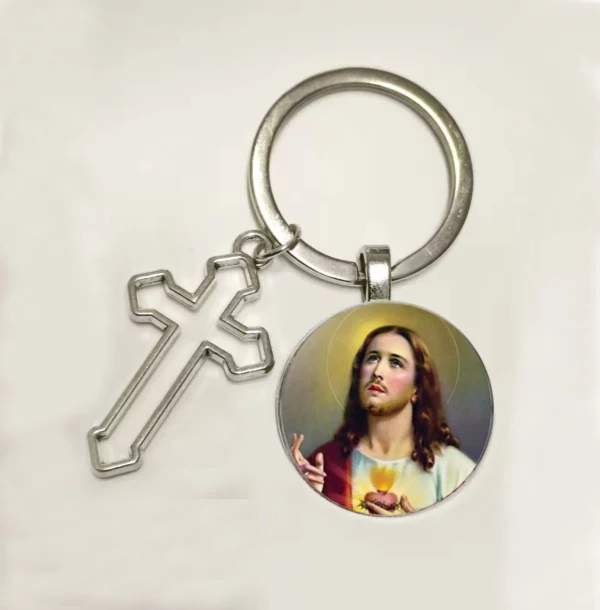Chaud! Porte-clés cabochon en verre fille du Sacré-Cœur de Jésus, porte-clés ailes d'ange, bijoux de marque de luxe, vente en gros – Image 11