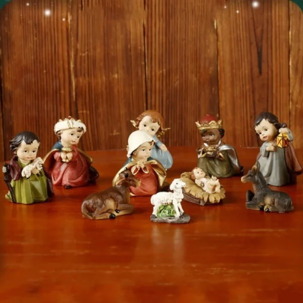 Ornement de la naissance de Jésus du Christ, scène de la Nativité, artisanat en résine, décoration de crèche de Noël, figurine catholique Auckland, cadeaux, 11 pièces par ensemble – Image 14