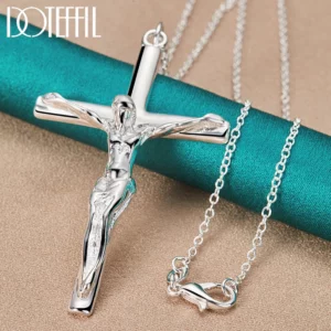 DOTEFFIL 925 argent Sterling jésus croix pendentif collier 16/18/20/22/24/26/30 pouces chaîne pour femme homme charme bijoux de mariage