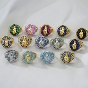 HECHENG-Bague Christ Vierge Marie Plaquée Or pour Femme et Homme, Cuivre CZ, Iced Out, Bijoux Hip Hop, Dropshipping, Vente en Gros