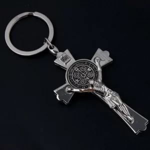 Porte-clés croix de jésus en métal pour hommes, Religion chrétienne, Crucifix, pendentif de voiture, porte-clés pour clés, breloques, accessoires bijoux