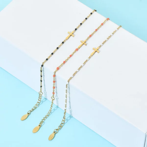 ZMZY – Bracelets Boho en acier inoxydable pour filles, chaîne fine, couleur or, rose pêche, breloque croisée, beau cadeau – Image 20