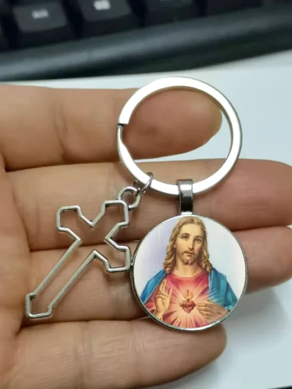 Chaud! Porte-clés cabochon en verre fille du Sacré-Cœur de Jésus, porte-clés ailes d'ange, bijoux de marque de luxe, vente en gros – Image 2