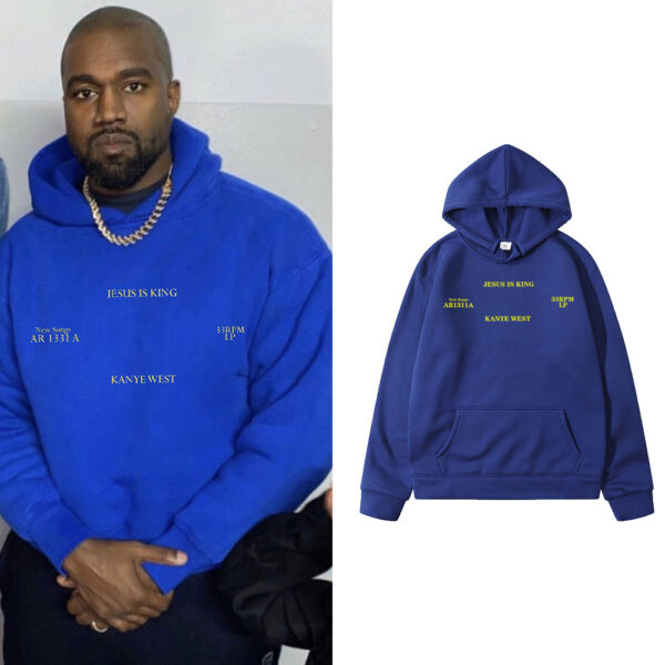 Homme pulls à capuche jésus est roi Kanye West Vintage automne hiver bleu Hip Hop polaire sweats à capuche urbain Streetwear à capuche femmes – Image 22
