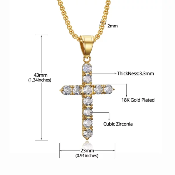 Pendentif croix en acier inoxydable AAA CZ plaqué or glacé, collier avec pendentif jésus scintillant pour hommes et femmes, bijoux tendance – Image 12