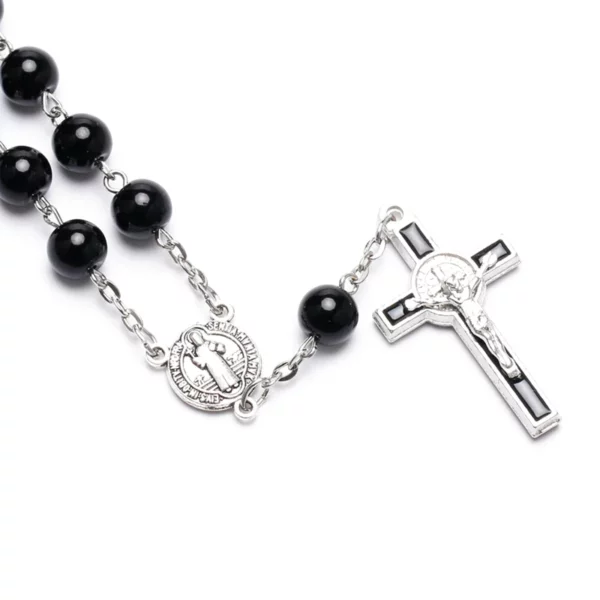 QIGO – chapelet de perles en verre noir, croix, Bracelet de perles, cadeaux, bijoux religieux – Image 11