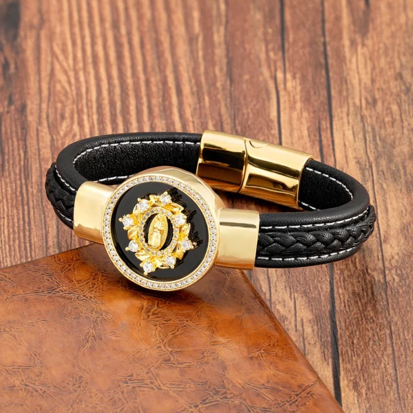 À la mode jésus charme cubique zircone hommes Bracelet rond pierre naturelle noir bracelets en cuir bracelets pour femmes bijoux de luxe – Image 13
