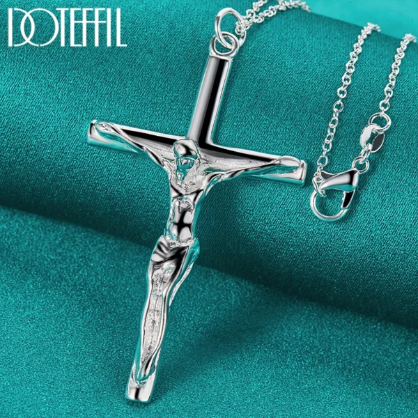 DOTEFFIL 925 argent Sterling jésus croix pendentif collier 16/18/20/22/24/26/30 pouces chaîne pour femme homme charme bijoux de mariage – Image 4