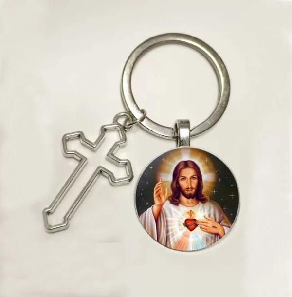 Chaud! Porte-clés cabochon en verre fille du Sacré-Cœur de Jésus, porte-clés ailes d'ange, bijoux de marque de luxe, vente en gros – Image 9