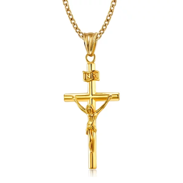 Punk INRI jésus croix pendentif couleur or/argent acier inoxydable crucifix chrétien collier pour femmes hommes bijoux religieux cadeau – Image 6