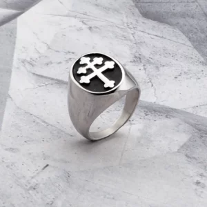 Bague chevalière Vintage en acier inoxydable 316L pour hommes, couleur argent, croix classique de Lorraine, bijoux pour cadeau pour ami