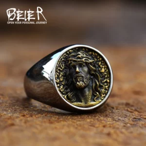 Beier – bague en acier inoxydable pour homme, bijou de haute qualité, religieux, jésus, croix, commande d'exorcisme, 2021, BR8-829