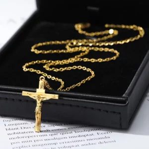 Collier croix de Jésus chrétien pour hommes et femmes, tour de cou en acier inoxydable, religion, bijoux de croix, prière, baptême, cadeaux