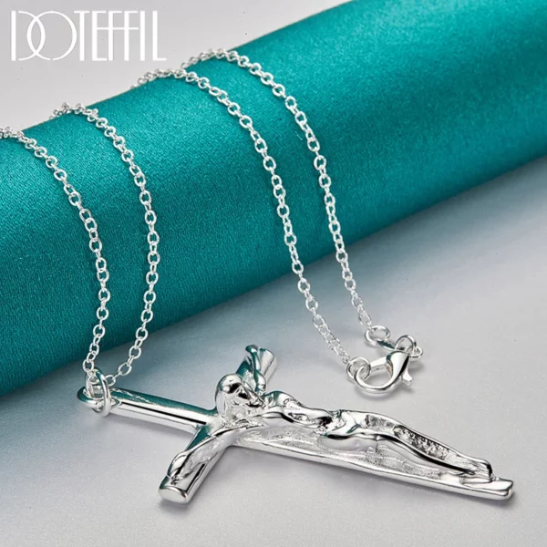 DOTEFFIL 925 argent Sterling jésus croix pendentif collier 16/18/20/22/24/26/30 pouces chaîne pour femme homme charme bijoux de mariage – Image 2