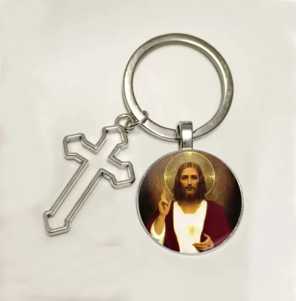 Chaud! Porte-clés cabochon en verre fille du Sacré-Cœur de Jésus, porte-clés ailes d'ange, bijoux de marque de luxe, vente en gros – Image 13
