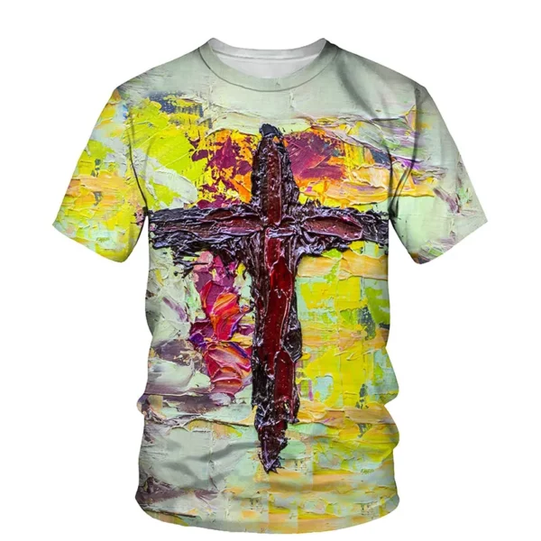 Croix jésus Style chrétien impression 3D mode décontracté hommes et femmes quotidien ample confortable grande taille col rond manches courtes T-shirt – Image 28