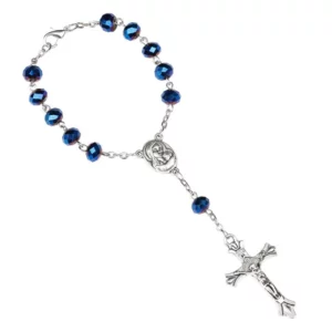 QIGO – Bracelet chapelet en cristal bleu, croix pour femmes, bijoux catholiques, cadeaux