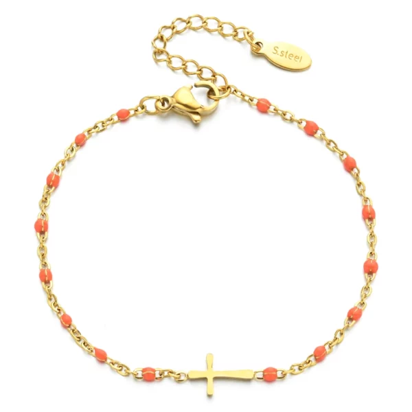 ZMZY – Bracelets Boho en acier inoxydable pour filles, chaîne fine, couleur or, rose pêche, breloque croisée, beau cadeau – Image 8