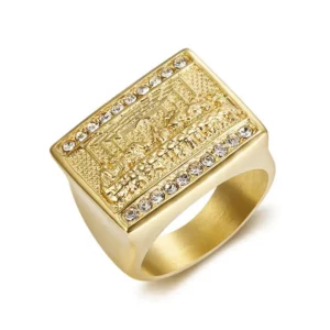 Nouveauté Hip hop unisexe haute qualité couleur or/argent Vinci jésus jui dîner la dernière souper bague avec zircon