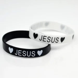 2 bracelets en silicone pour jésus, cœur noir et blanc, à la mode, bijoux religieux chrétien catholique