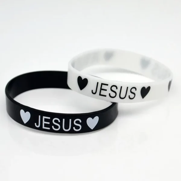 2 bracelets en silicone pour jésus, cœur noir et blanc, à la mode, bijoux religieux chrétien catholique