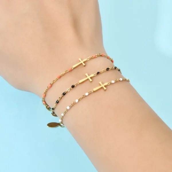 ZMZY – Bracelets Boho en acier inoxydable pour filles, chaîne fine, couleur or, rose pêche, breloque croisée, beau cadeau – Image 21