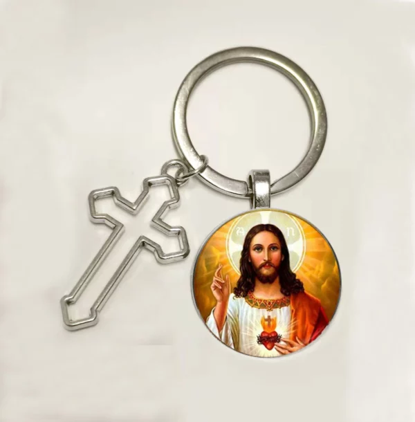 Chaud! Porte-clés cabochon en verre fille du Sacré-Cœur de Jésus, porte-clés ailes d'ange, bijoux de marque de luxe, vente en gros – Image 18