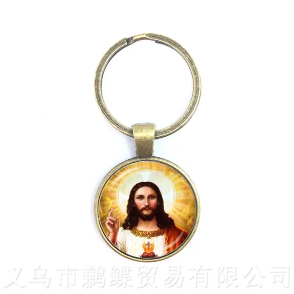 Porte-clés mère de bébé béni vierge marie, pendentif chrétien de jésus Christ, porte-clés en carrelage de verre religieux catholique – Image 25