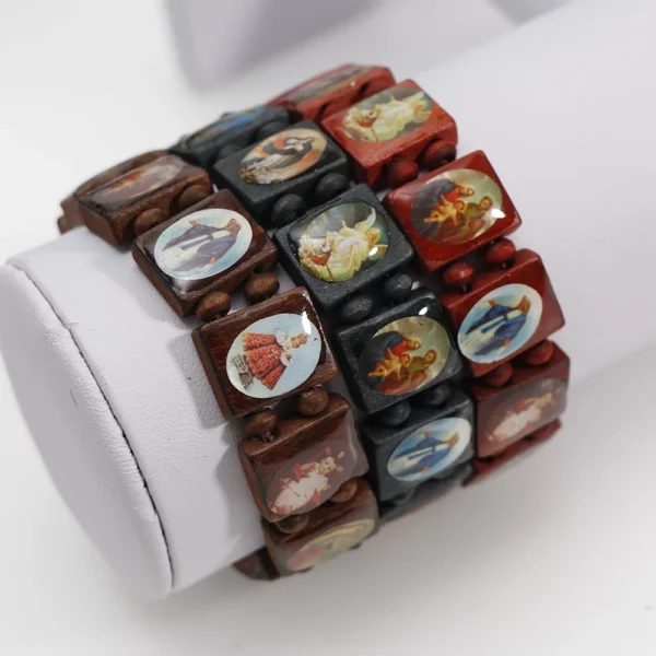 1 pièces 3 couleurs Saints Religion chapelet Bracelets en bois mode en bois jésus Bracelet chapelet en bois bijoux religieux pour femmes – Image 5