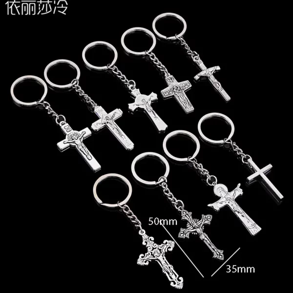Porte-clés de voiture pour homme, 50x35mm, pendentif en croix, Saint jésus, Christ, accessoires bon marché – Image 2