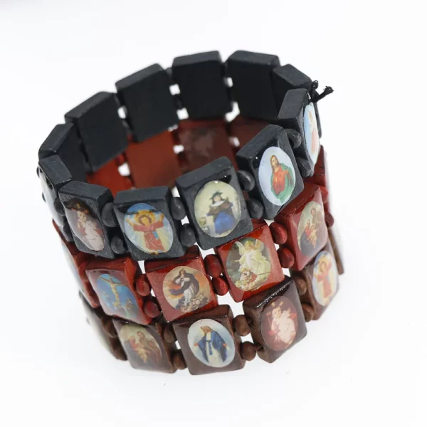 1 pièces 3 couleurs Saints Religion chapelet Bracelets en bois mode en bois jésus Bracelet chapelet en bois bijoux religieux pour femmes – Image 2