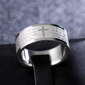 Bague Bible croix chrétienne, anneaux en acier inoxydable, bague de Couple de mariage, bijoux fins