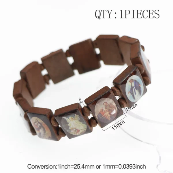 1 pièces 3 couleurs Saints Religion chapelet Bracelets en bois mode en bois jésus Bracelet chapelet en bois bijoux religieux pour femmes – Image 8