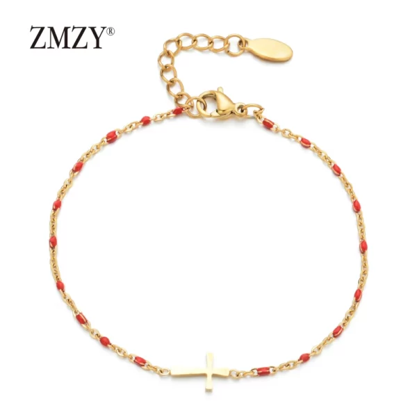ZMZY – Bracelets Boho en acier inoxydable pour filles, chaîne fine, couleur or, rose pêche, breloque croisée, beau cadeau – Image 12
