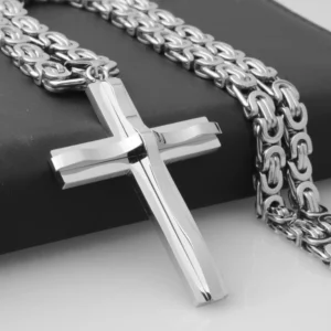 Colliers croisés en acier inoxydable pour hommes, pendentif Crucifix, Vintage, chaîne byzantin de 6mm, offre spéciale
