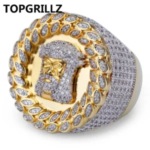 TOPGRILLZ nouveauté Hip Hop hommes jésus anneau cuivre couleur or Micro pavé AAA CZ pierre pharaon anneaux ronds avec 8 9 10 11 12