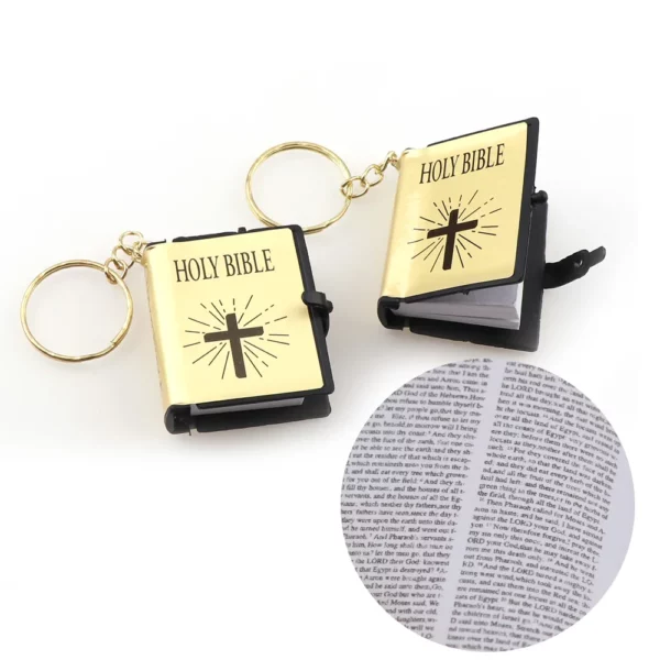 Porte-clés Bible Version anglaise lisible, Mini clé croisée exquise, pendentif chrétien, écriture sacrée, Souvenir religieux – Image 3