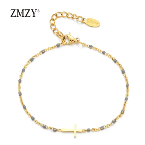 ZMZY – Bracelets Boho en acier inoxydable pour filles, chaîne fine, couleur or, rose pêche, breloque croisée, beau cadeau – Image 13