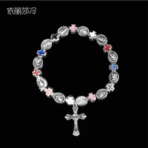 Bracelet chapelet croix de jésus, chaîne de perles faite à la main, Rose, chapelet de compassion du cœur sacré, cadeau