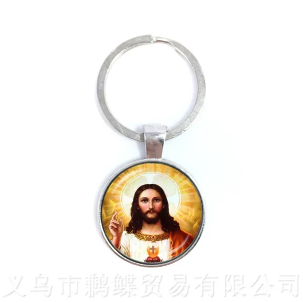 Porte-clés mère de bébé béni vierge marie, pendentif chrétien de jésus Christ, porte-clés en carrelage de verre religieux catholique – Image 23